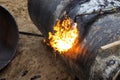 Working with gas cutting requires special skill to cut pipes with fire.