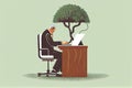 Working from green office concept - Genrative AI Royalty Free Stock Photo