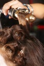 Working Hairstylist Curling Hair in a Salon