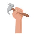 Working hand with working tool hammer, wrench. Labor Day. Icon, illustration