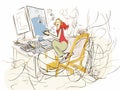 working at home in hand-drawn style