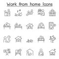 Working at home icon set in thin line style Royalty Free Stock Photo