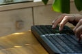 Working at home with laptop woman writing a blog. Female hands on the keyboard Royalty Free Stock Photo