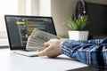 working at home. side hustle, person earned money via computer using the internet Royalty Free Stock Photo
