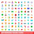 100 working hours icons set, cartoon style Royalty Free Stock Photo