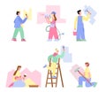 Working house painters cartoon characters set, flat vector illustration isolated. Royalty Free Stock Photo