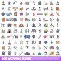 100 working icons set, cartoon style