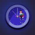 Working Late. businessman working hard till late night on wall clock - vector Royalty Free Stock Photo