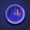 Working Late. office girl working hard till late night on wall clock - vector Royalty Free Stock Photo