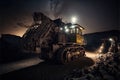 Working machine in an open coal mine at night, mining industry Royalty Free Stock Photo