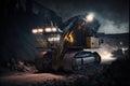 Working machine in an open coal mine at night, mining industry Royalty Free Stock Photo