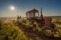 Working machines on the grape field agriculture Royalty Free Stock Photo