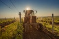 Working machines on the grape field agriculture Royalty Free Stock Photo