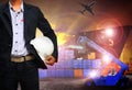 Working man in shipping port,freight cargo ,logistic and import, Royalty Free Stock Photo