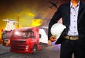 Working man in shipping port,freight cargo ,logistic and import, Royalty Free Stock Photo