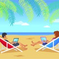 Working Man and Woman on Beach Vector Illustration Royalty Free Stock Photo