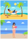 Working Man and Woman Seaside Vector Illustration Royalty Free Stock Photo