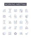 Working meeting line icons collection. Planning session, Team brainstorm, Creative workshop, Productive huddle, Brain