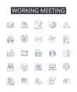 Working meeting line icons collection. Planning session, Team brainstorm, Creative workshop, Productive huddle, Brain