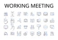 Working meeting line icons collection. Planning session, Team brainstorm, Creative workshop, Productive huddle, Brain