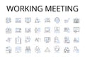 Working meeting line icons collection. Planning session, Team brainstorm, Creative workshop, Productive huddle, Brain