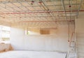 Working of metal frames structure before installing gypsum boards interior Construction site Royalty Free Stock Photo