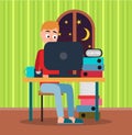 Working at Midnight Man Color Vector Illustration