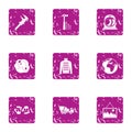 Working mood icons set, grunge style