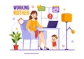 Working Mother Vector Illustration with Mothers who does Work and Takes Care of her Kids at the Home in Multitasking Cartoon Royalty Free Stock Photo