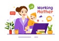 Working Mother Vector Illustration with Mothers who does Work and Takes Care of her Kids at the Home in Multitasking Cartoon Royalty Free Stock Photo