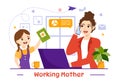 Working Mother Vector Illustration with Mothers who does Work and Takes Care of her Kids at the Home in Multitasking Cartoon Royalty Free Stock Photo