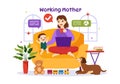 Working Mother Vector Illustration with Mothers who does Work and Takes Care of her Kids at the Home in Multitasking Cartoon Royalty Free Stock Photo