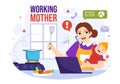 Working Mother Vector Illustration with Mothers who does Work and Takes Care of her Kids at the Home in Multitasking Cartoon Royalty Free Stock Photo