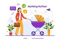 Working Mother Vector Illustration with Mothers who does Work and Takes Care of her Kids at the Home in Multitasking Cartoon Royalty Free Stock Photo