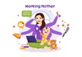 Working Mother Vector Illustration with Mothers who does Work and Takes Care of her Kids at the Home in Multitasking Cartoon Royalty Free Stock Photo