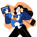 A vector image of a working mother with a baby.