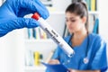 Working nurse with test tube of Omicron variant Royalty Free Stock Photo