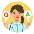 Working nurse Woman. Healthcare conceptWoman cartoon character. People face profiles avatars and icons. Concept for QandA Royalty Free Stock Photo