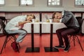 Office workers being extremely tired during active workday