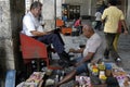 Working old shoeshiner, city Recife, Brazil