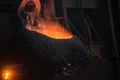 Working open hearth furnace. Production process in the steel mill Royalty Free Stock Photo
