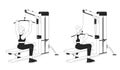 Working out on lat pulldown machine bw vector spot illustration