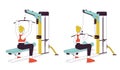 Working out on lat pulldown machine flat line vector spot illustration