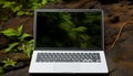 Working outdoors, laptop connects to nature wireless green growth generated by AI Royalty Free Stock Photo