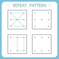 Working page for kids. Repeat pattern. Educational games for practicing motor skills. Worksheet for kindergarten and preschool