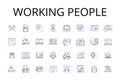 Working people line icons collection. Active folks, Busybodies, Laborers, Workforce, Employee base, Hard workers