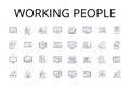 Working people line icons collection. Active folks, Busybodies, Laborers, Workforce, Employee base, Hard workers