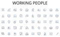 Working people line icons collection. Command, Central, Authority, Power hub, Management, Dominance, Monitor vector and