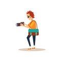 Working Photographer in Flat Style. Vector Royalty Free Stock Photo