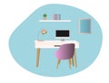 Working place at home vector illustration.